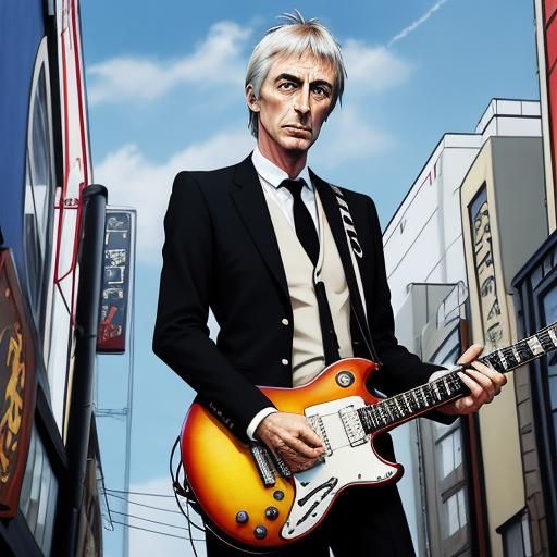 Paul Weller in the City: Anime-Style Illustration