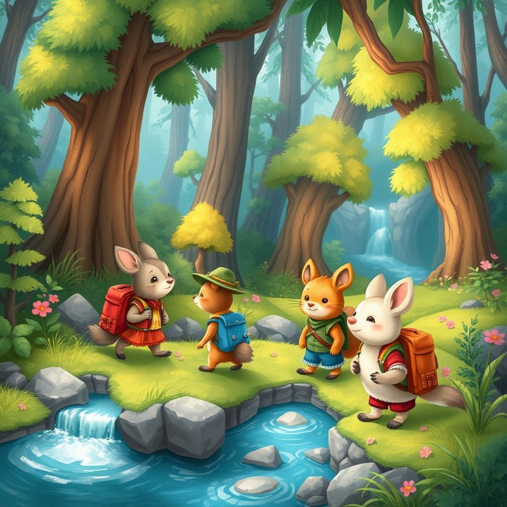 Whimsical Adventure Game Cover Art in Children's Book Style