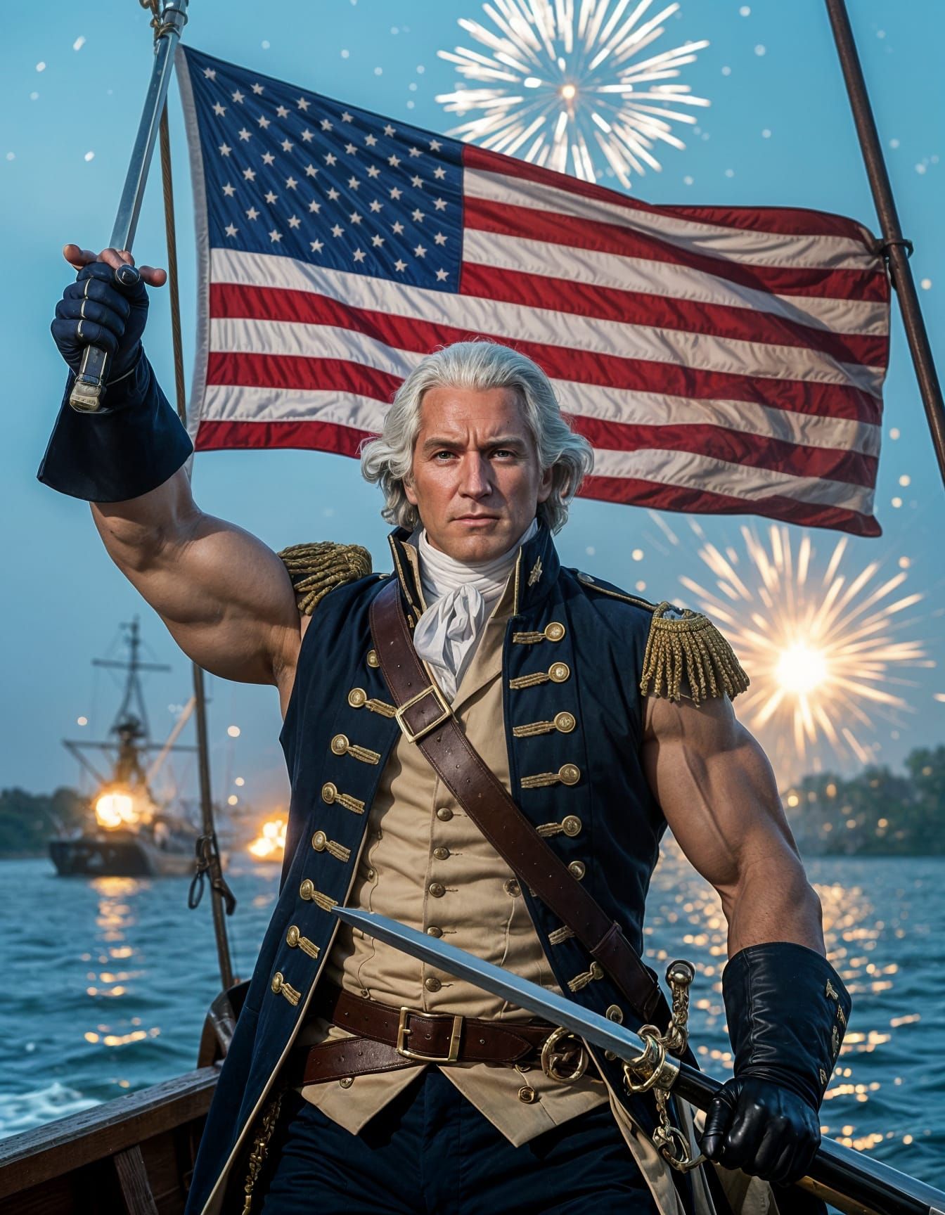 Hyperrealistic George Washington Crossing the Delaware