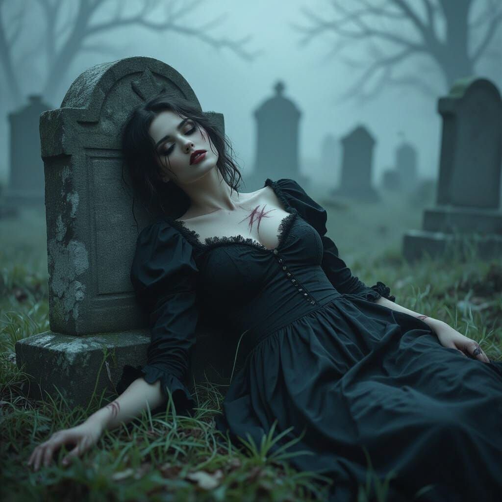 Eerie Cemetery Scene in Haunting Style