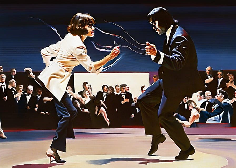 Pulp Fiction Dance Scene Painting with Expressive Strokes