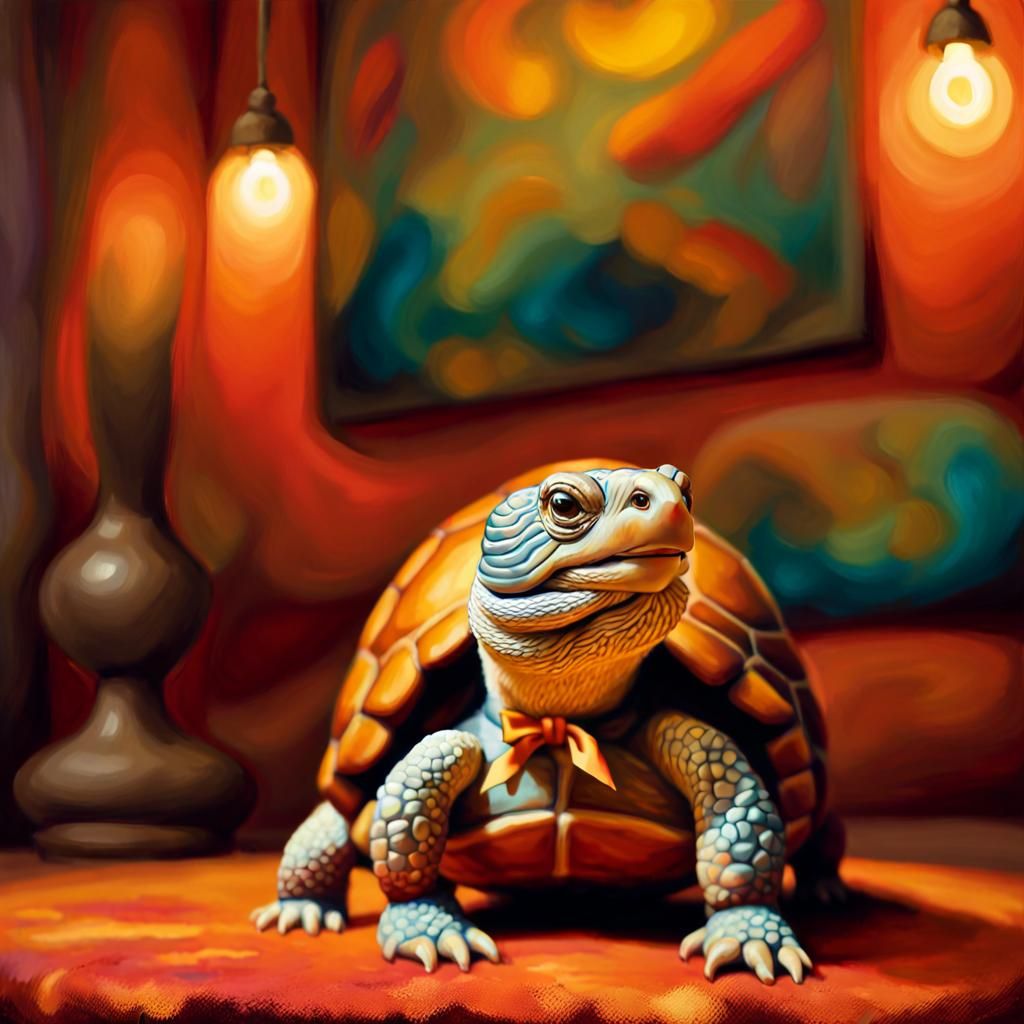 Whimsical Antortoise Portrait in Oil with Bow Tie