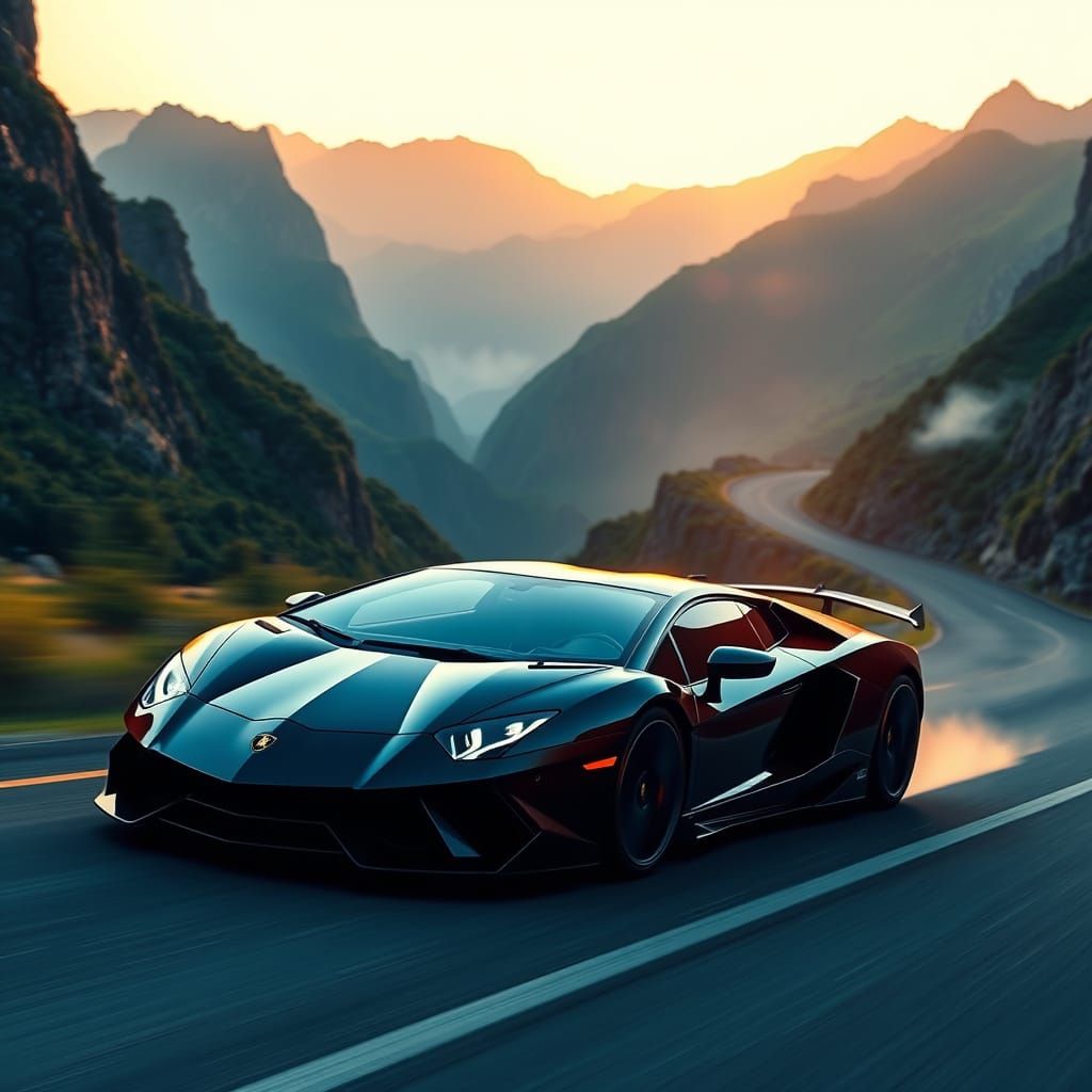 Sleek Futuristic Lamborghini Speeds Down Winding Mountain Ro...