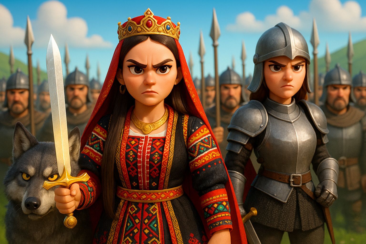 Serbian Warrior Princess in Traditional Attire with Wolf by ...