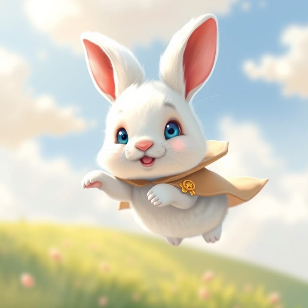 Whimsical White Rabbit Soars with Joyful Wings