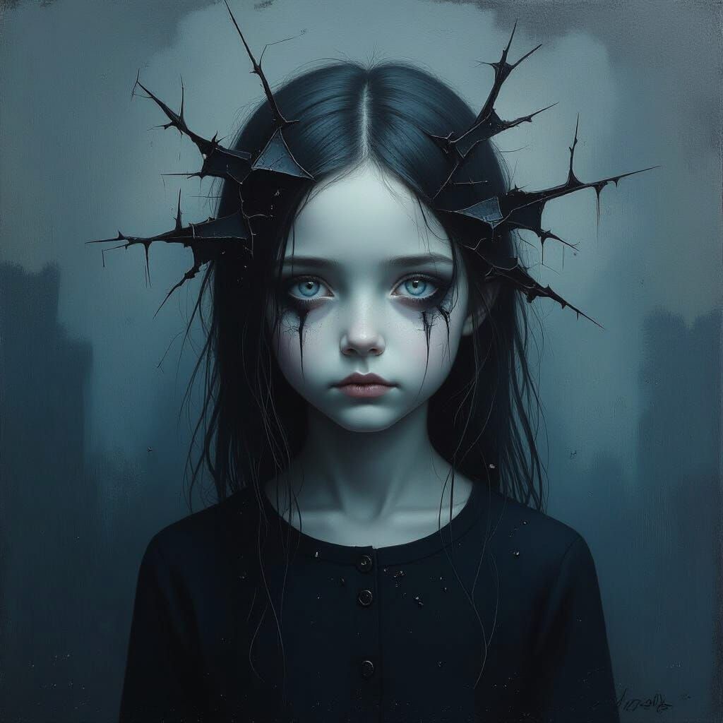 Girl With Shattered Soul in Melancholic Surrealist Style