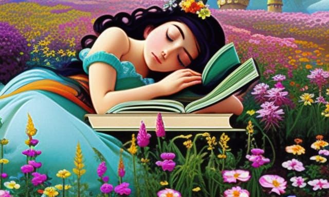 Dreamy Fairytale Girl with Wildflowers by Alphonse Mucha