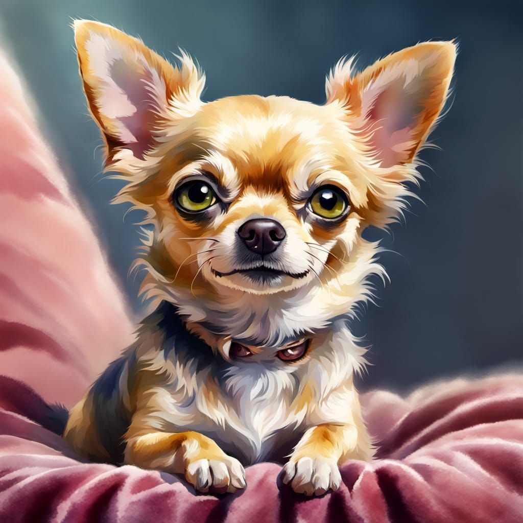 Whimsical Watercolor Chihuahua Portrait in Close-Up