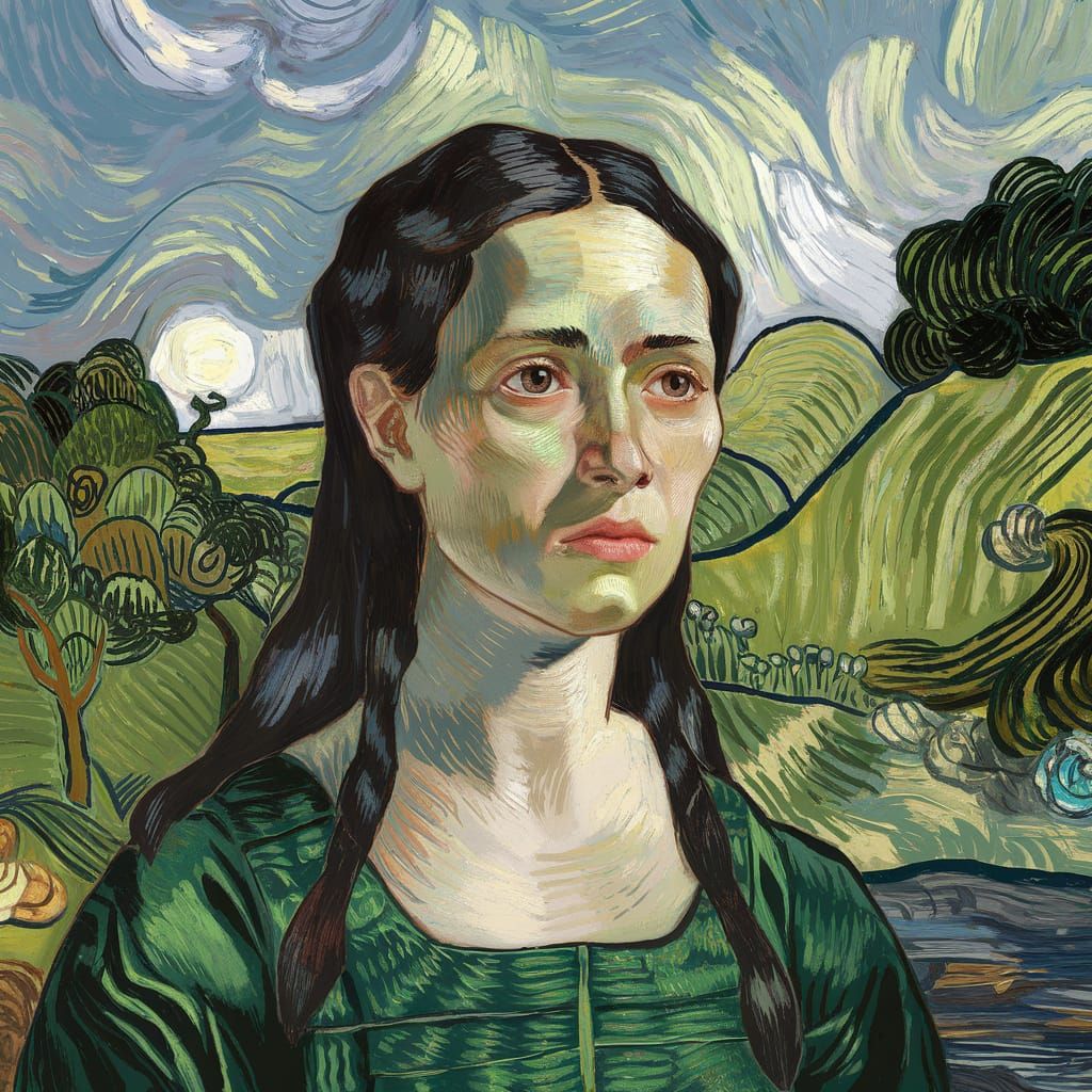 Woman in Van Gogh Landscape Concept Art