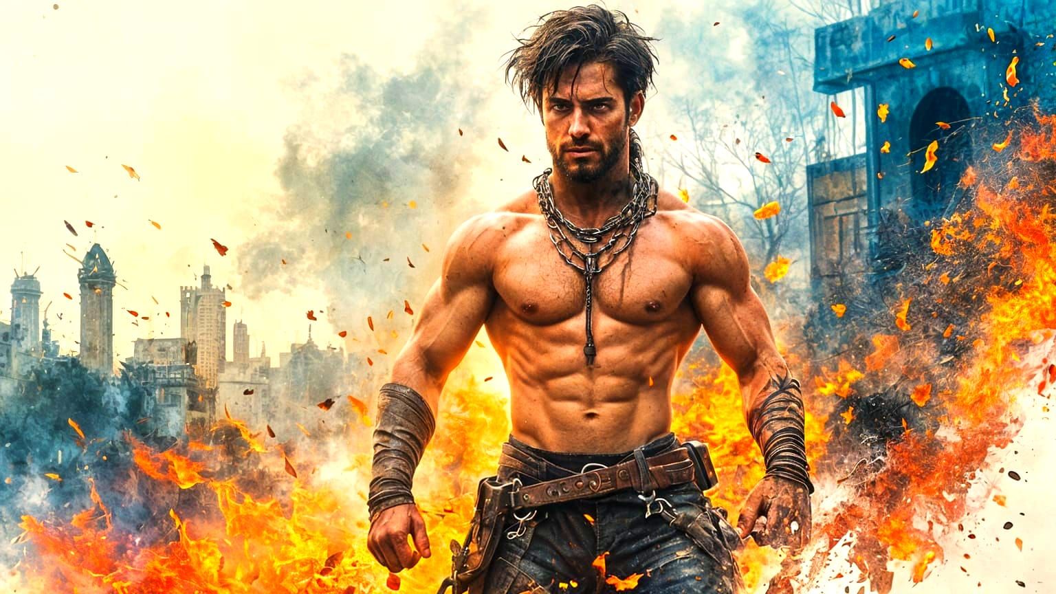 Enraged Man with Fiery Eyes and Bronze Collar, Oil and Water...