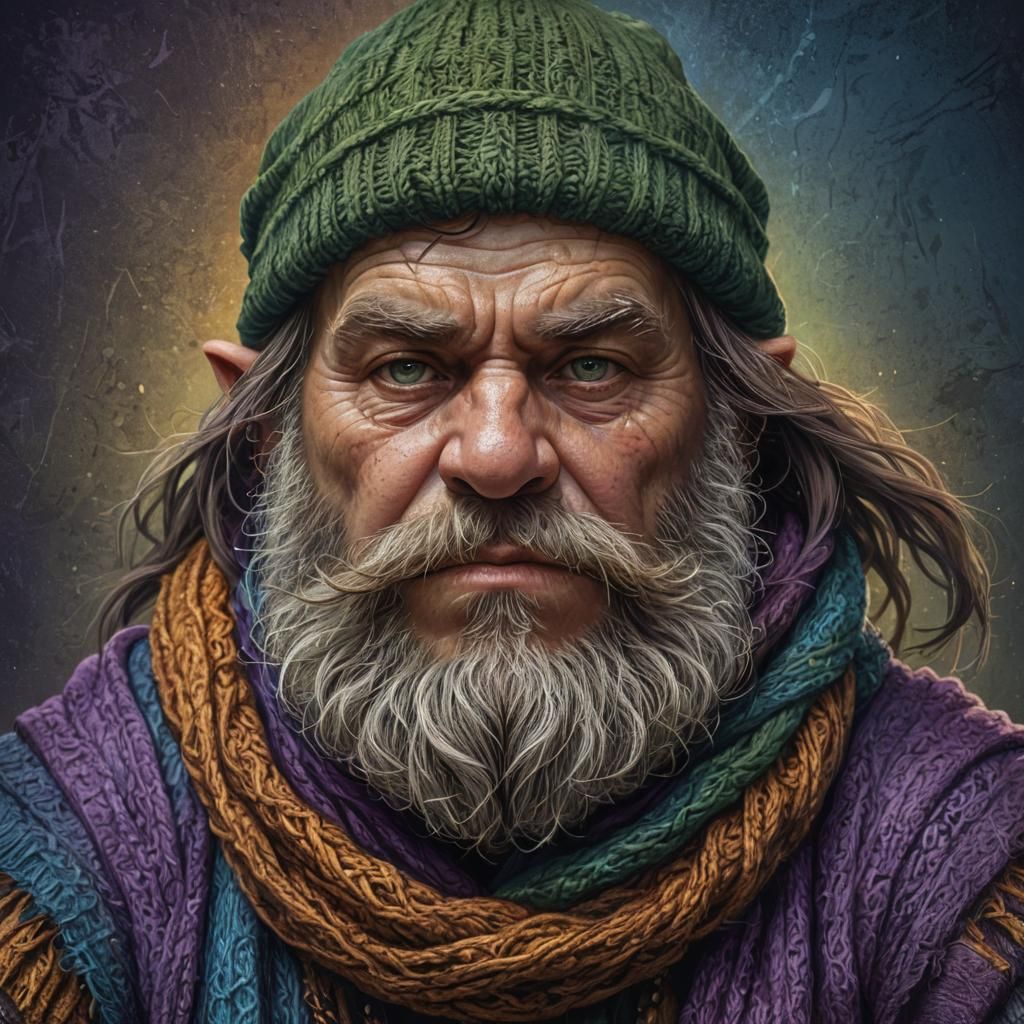 Mystical Dwarf Evoker Portrait in Engraving Style