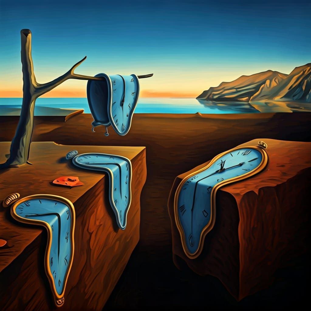 Surreal Dreamscape with Melting Clocks in Surrealist Style