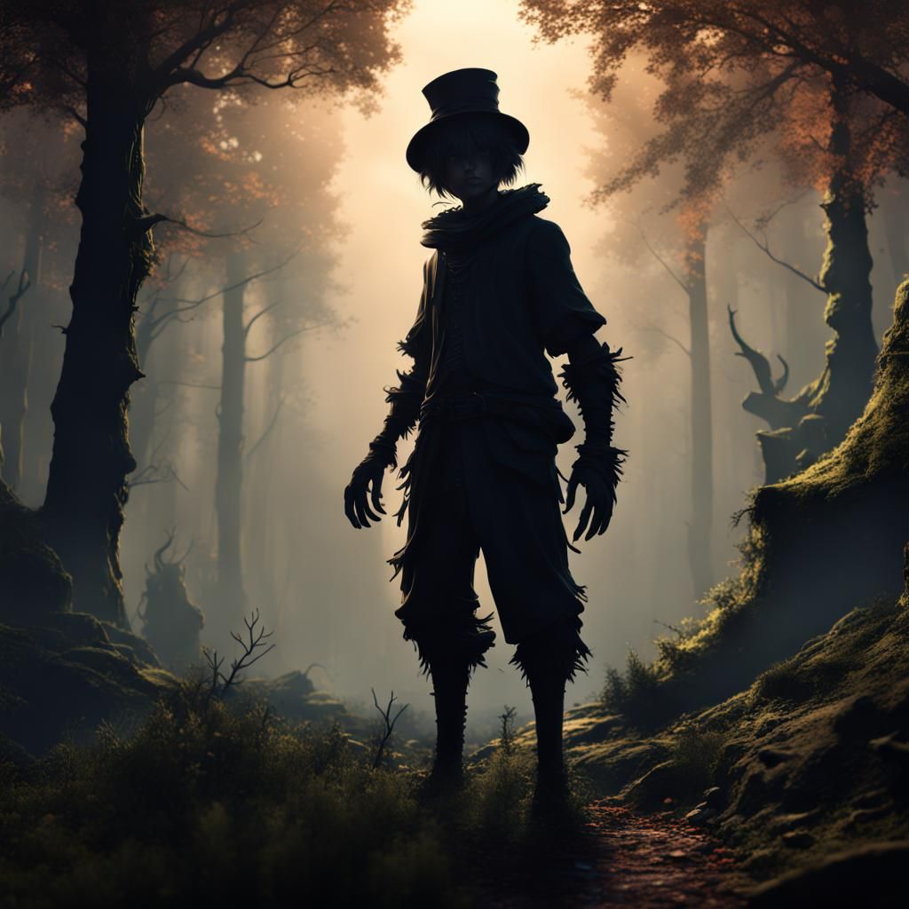 Ticci Toby Silhouette in Detailed Forest Art