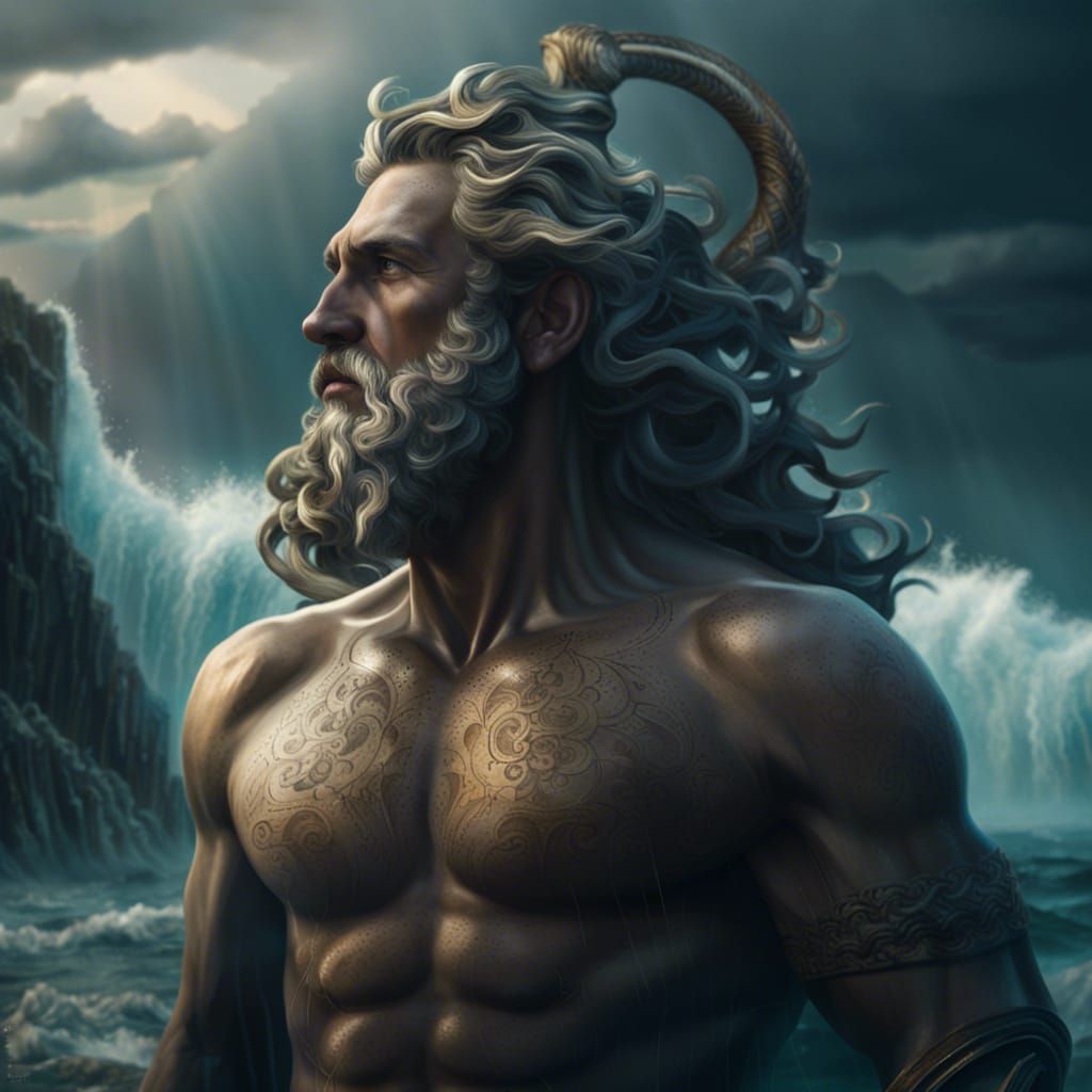Handsome Beardless Poseidon in Glorious Ancient Greece