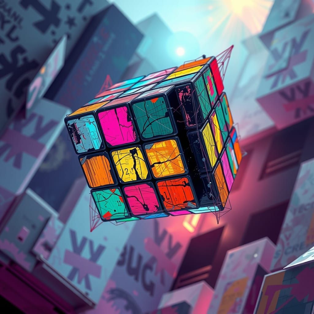 Neon Rubik's Cube in Neo-Expressionist Surrealism
