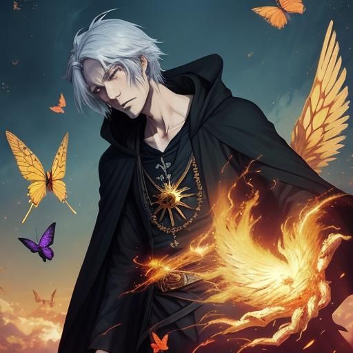 Grim Reaper with Golden Phoenix in Anime Style