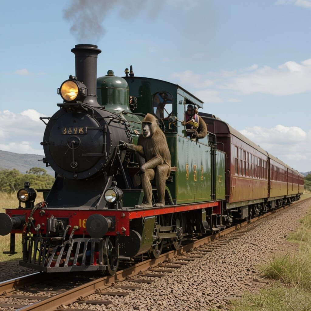 Baboon Signalman on 19th Century South African Railway