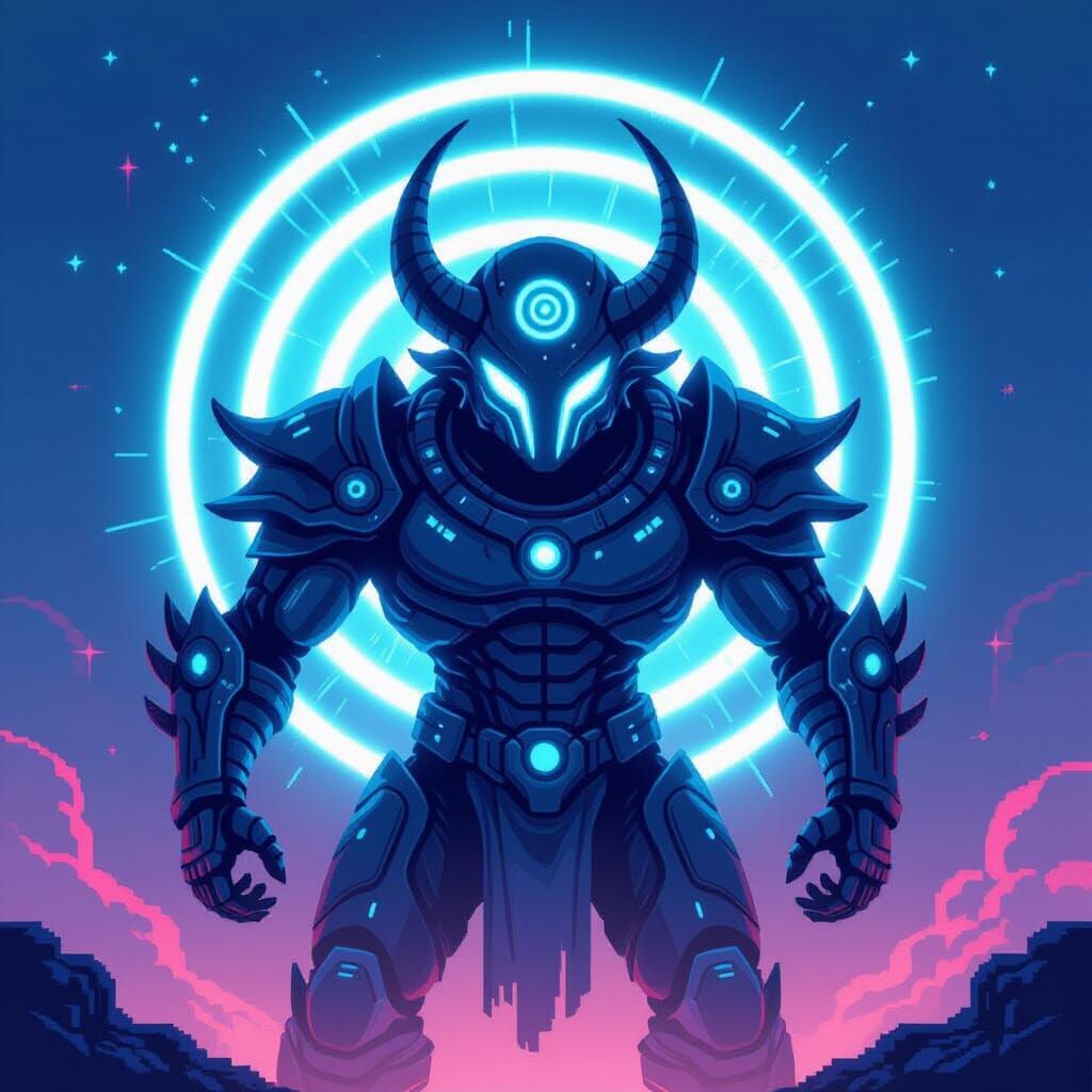 Pixel Art Alien With Neon Force Field