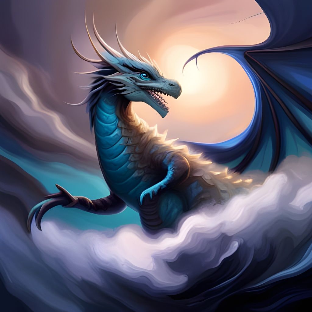 Beautiful Blue Dragon Portrait, Detailed Digital Painting
