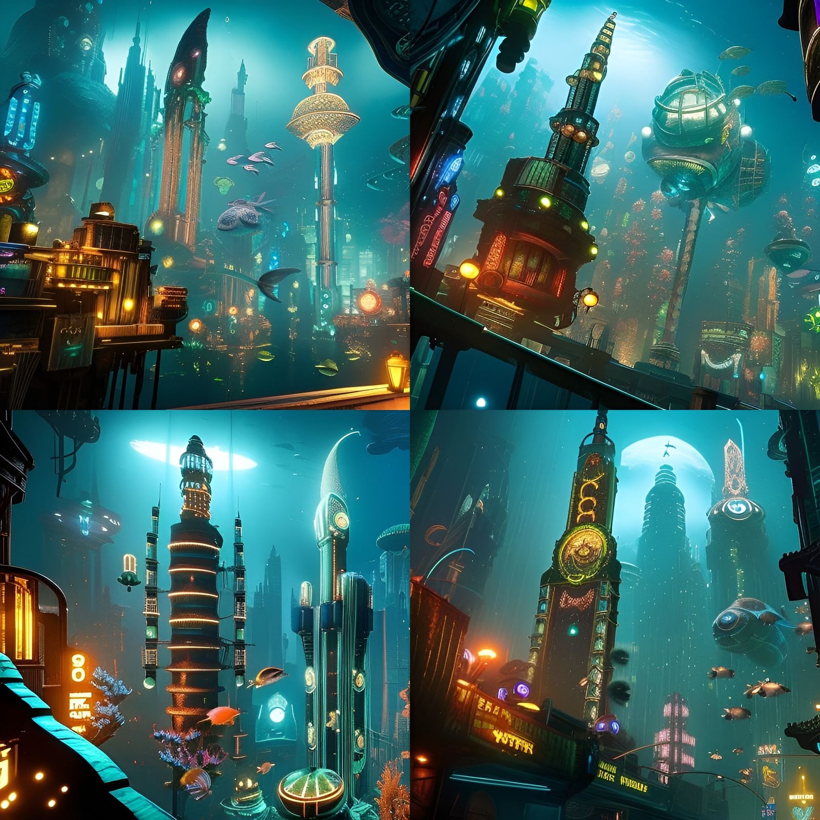 Bioshock's Rapture: Bioluminescent Underwater City