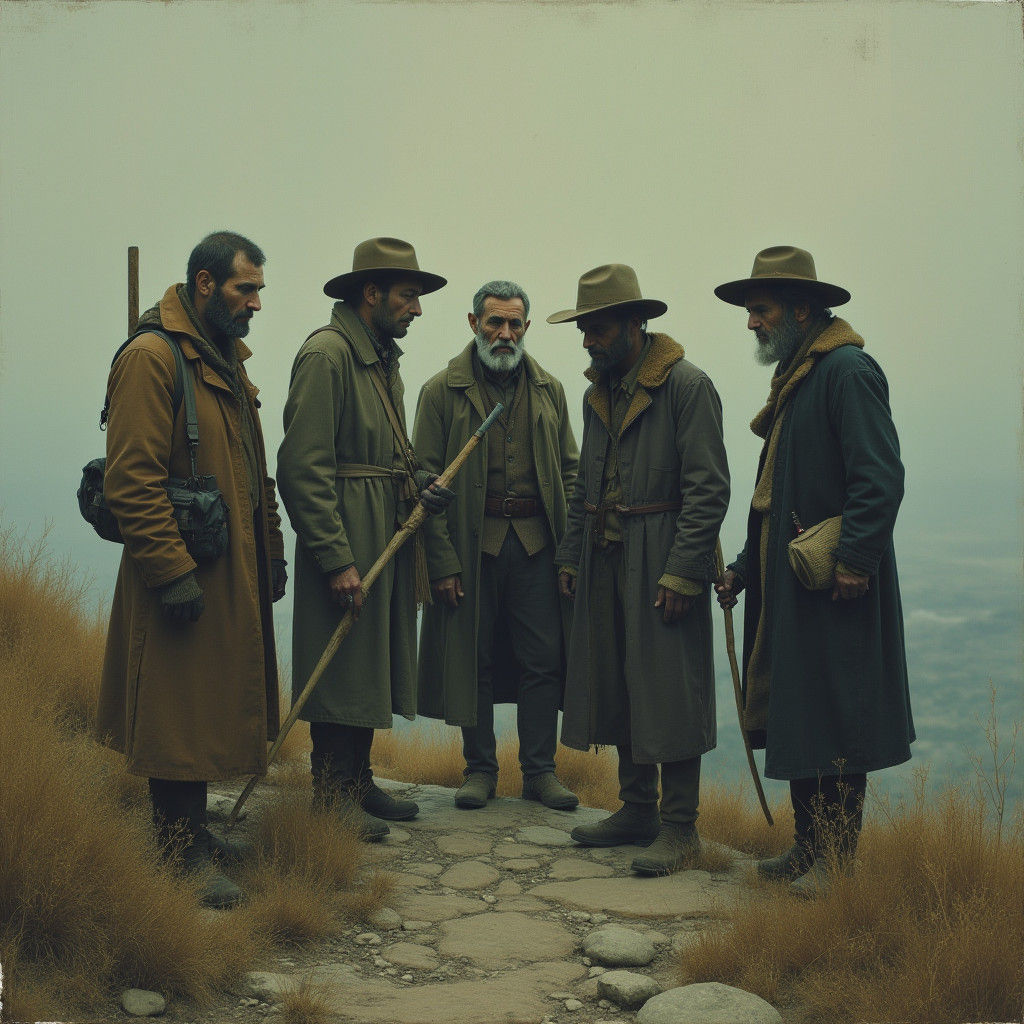 Travelers in Eerie Surreal Landscape