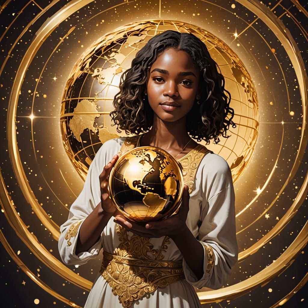 Young Person Holds Golden Earth Globe