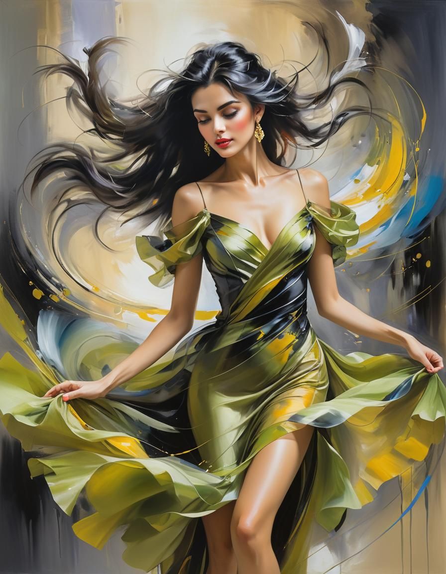 Elegant Woman in Motion: An Anna Razumovskaya-Inspired Oil P...