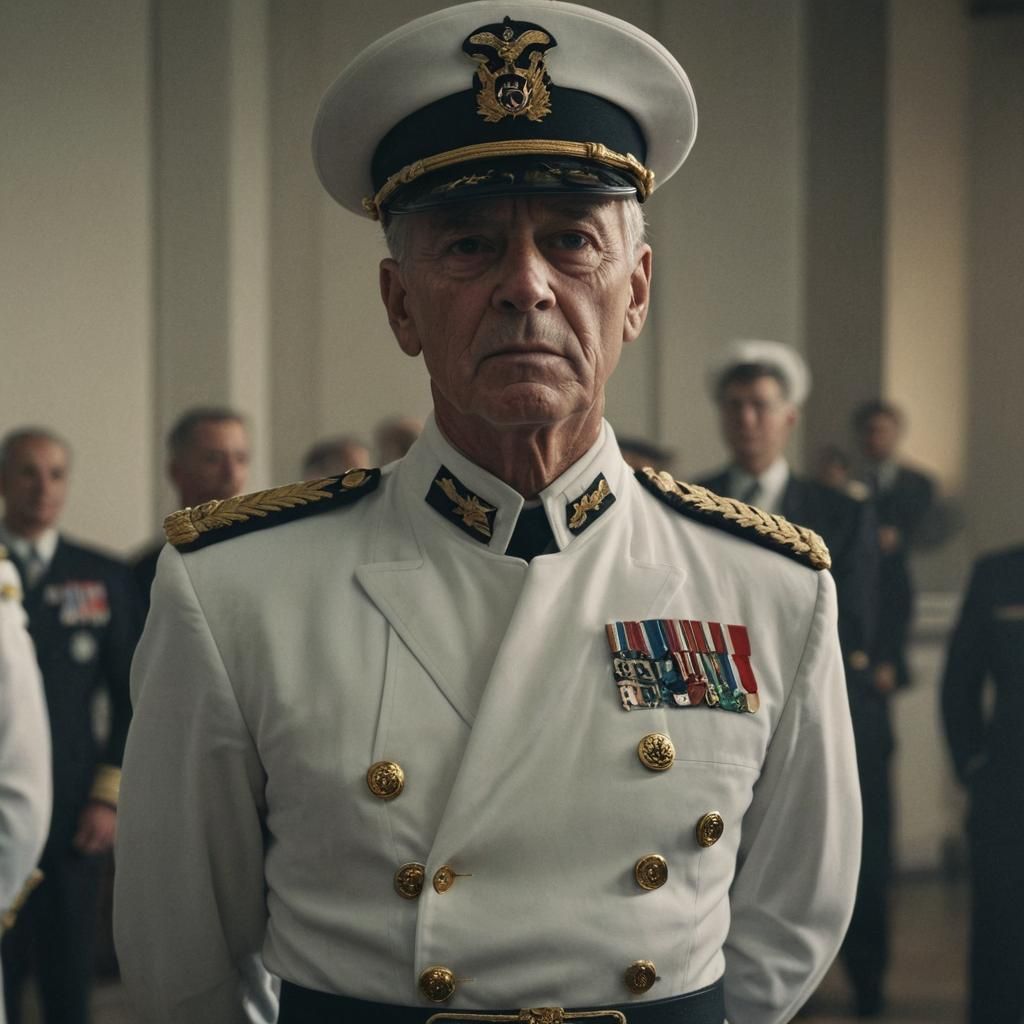 WWII Admiral Reviewing Honor Guard in Cinematic Style