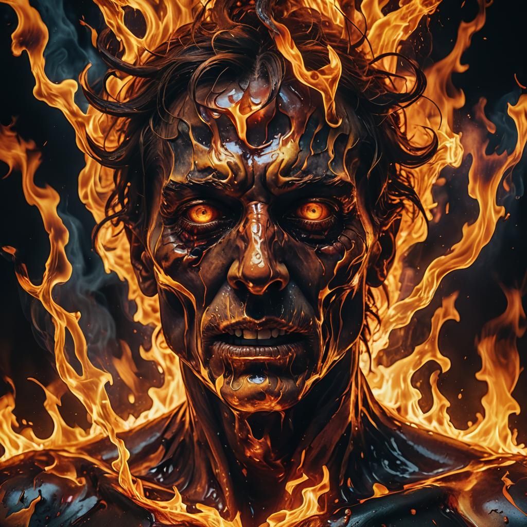 Surreal Agony: A Hellish Close-Up in Vivid Colors