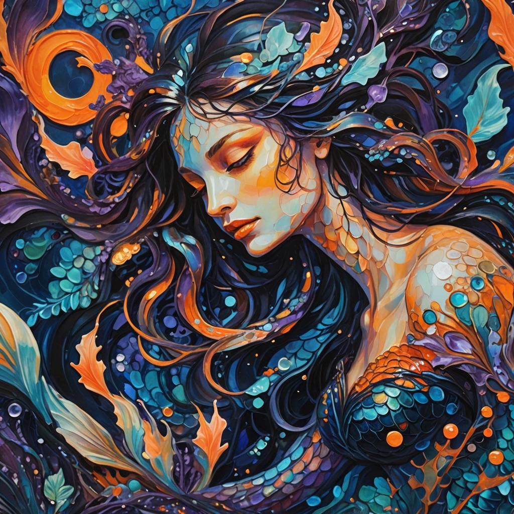 Siren Eating Mermaid: Abstract Expressionism Painting