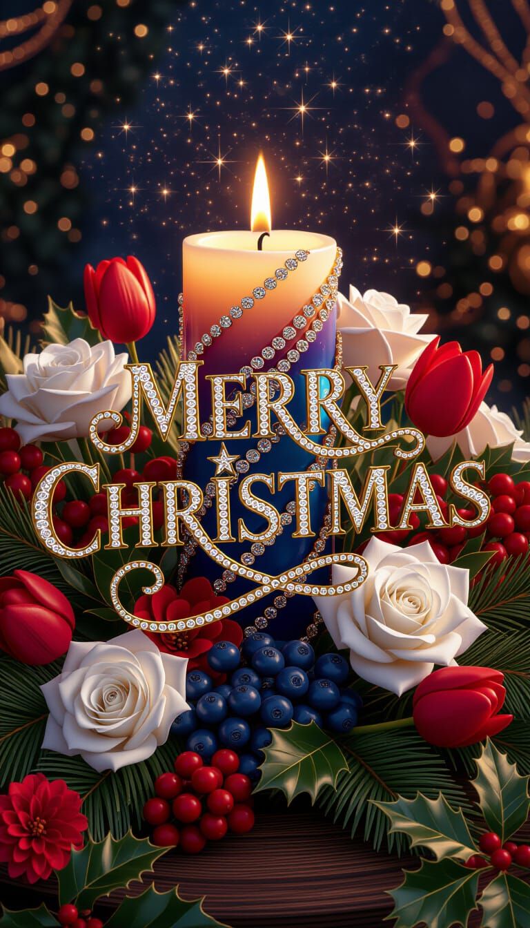 Elegant 3D Christmas Card With Gold Diamond Text