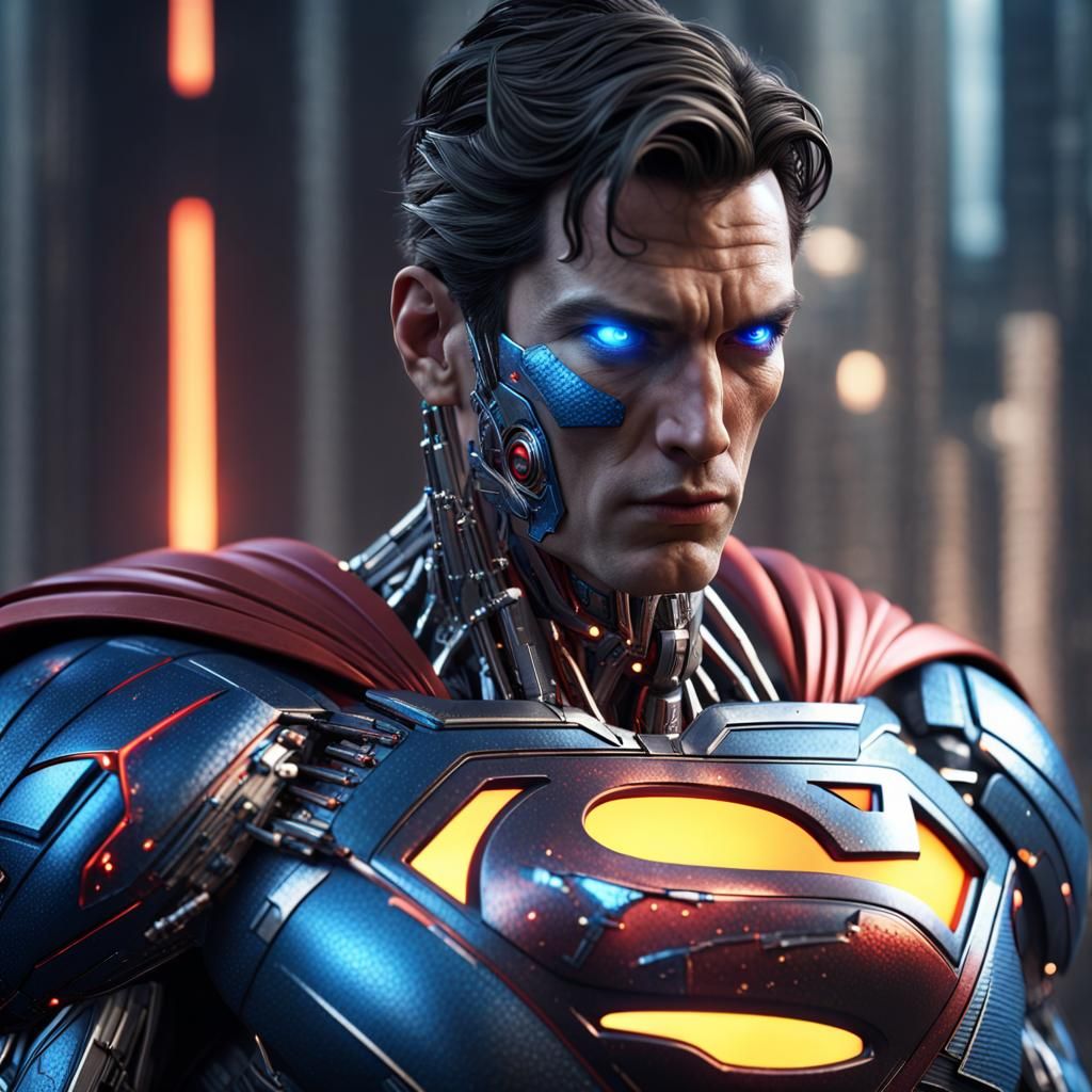 Futuristic Cyborg Superman with Laser Eyes
