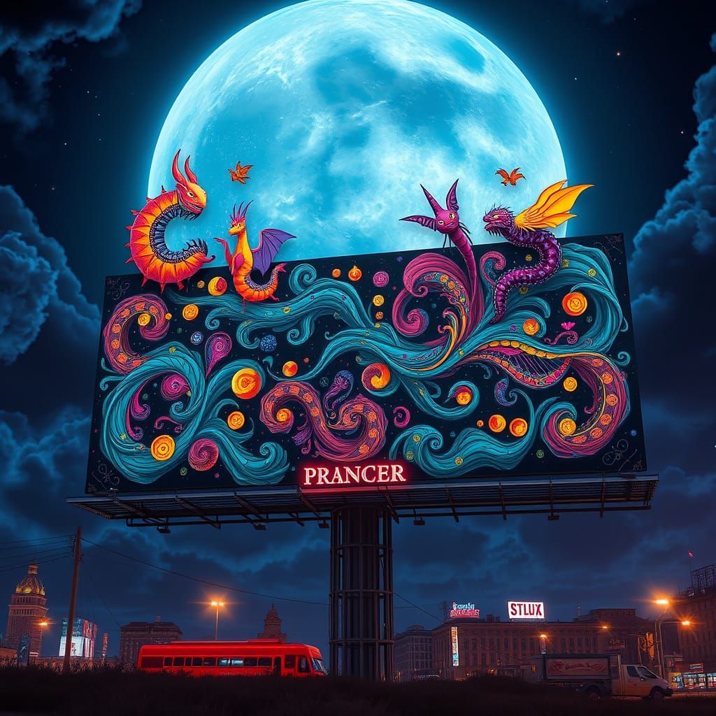 Dreamlike Billboard in Vibrant, Swirling Patterns