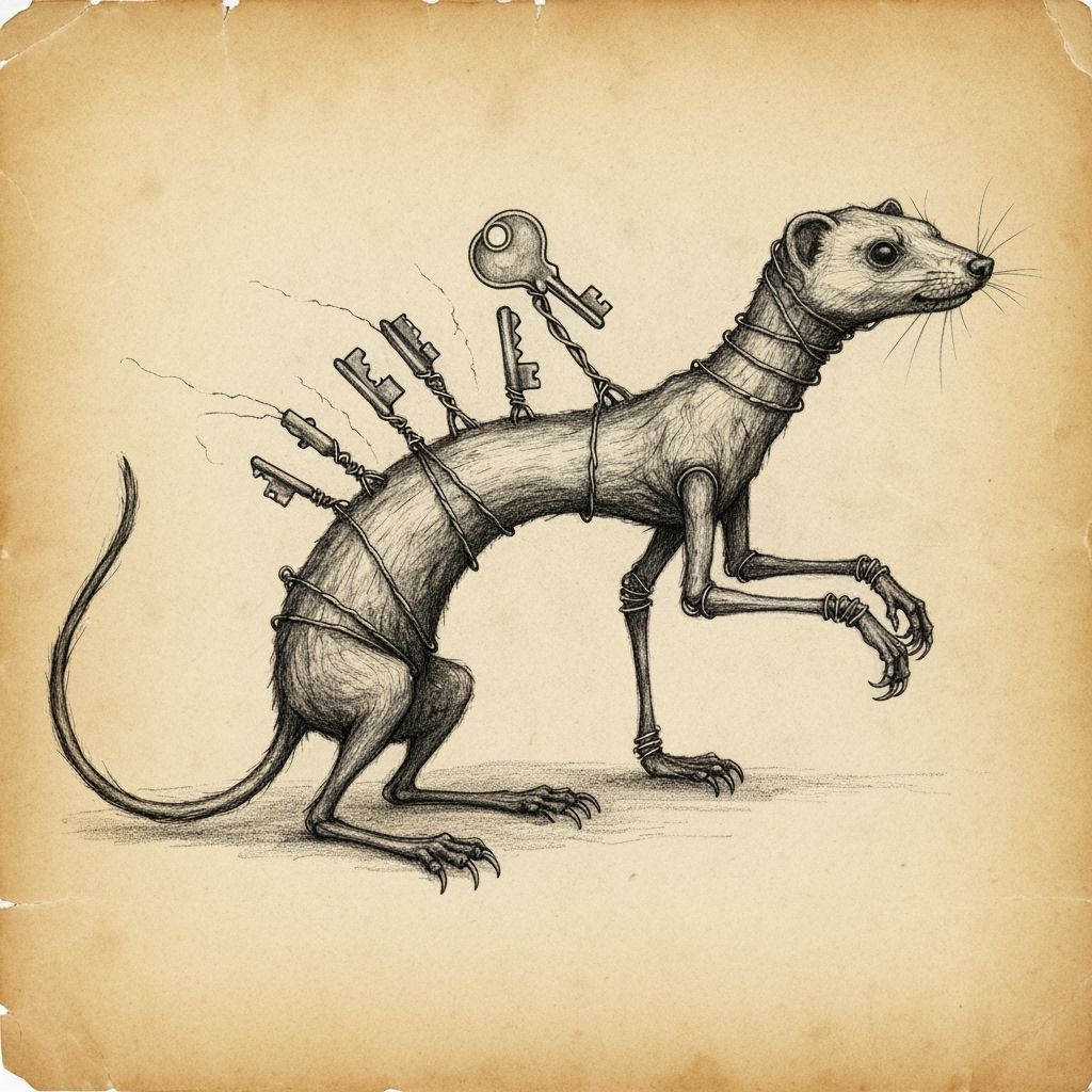 Wire Ferret Creature Sketch on Aged Paper