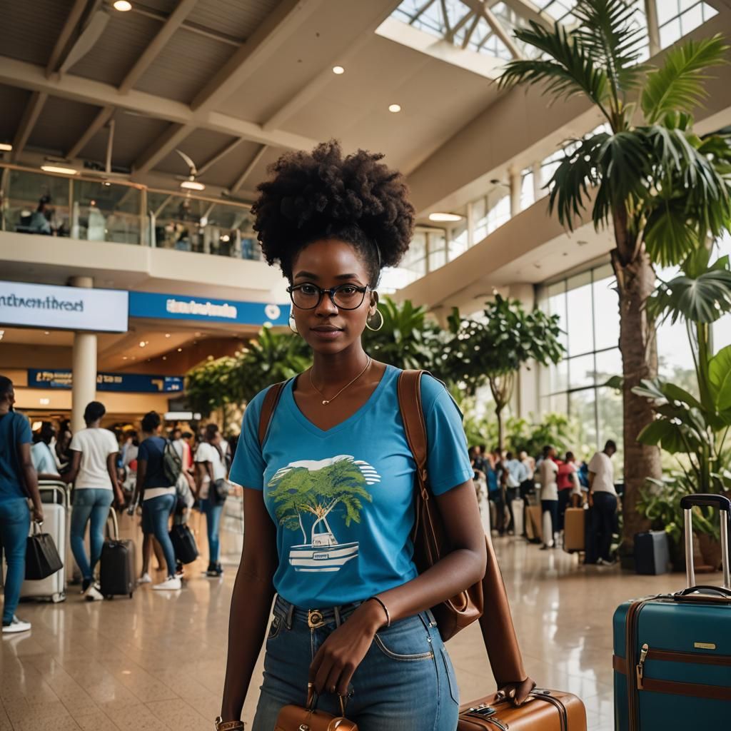 Confident Traveler at Entebbe Airport: Matte Painting