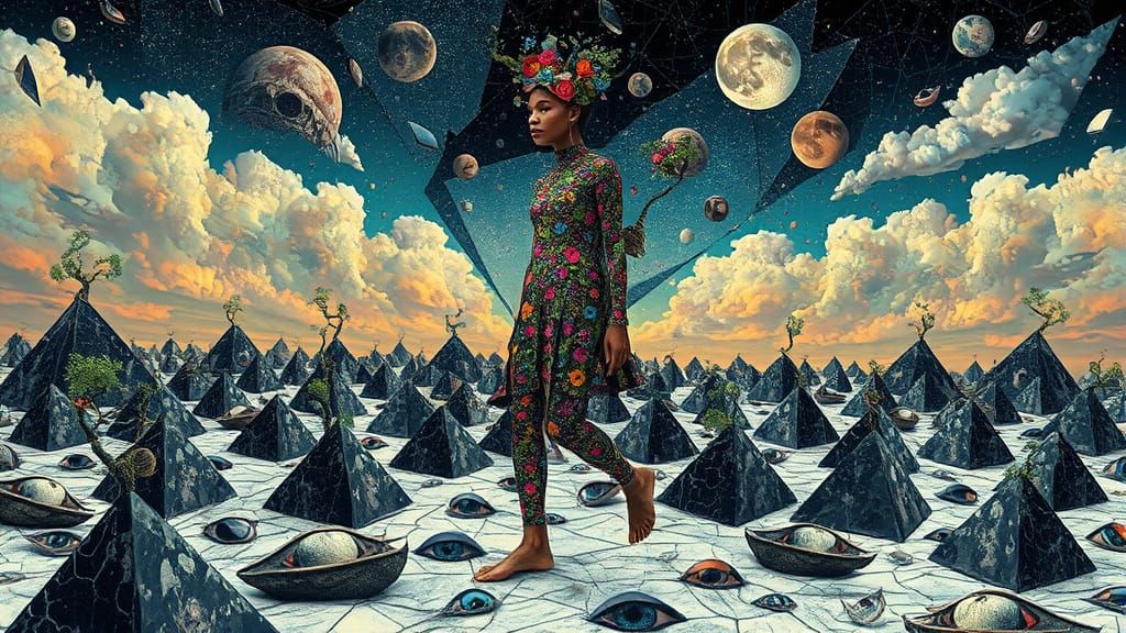 Surreal Landscape Goddess with Hyperdetailed Tool Tribe Body...