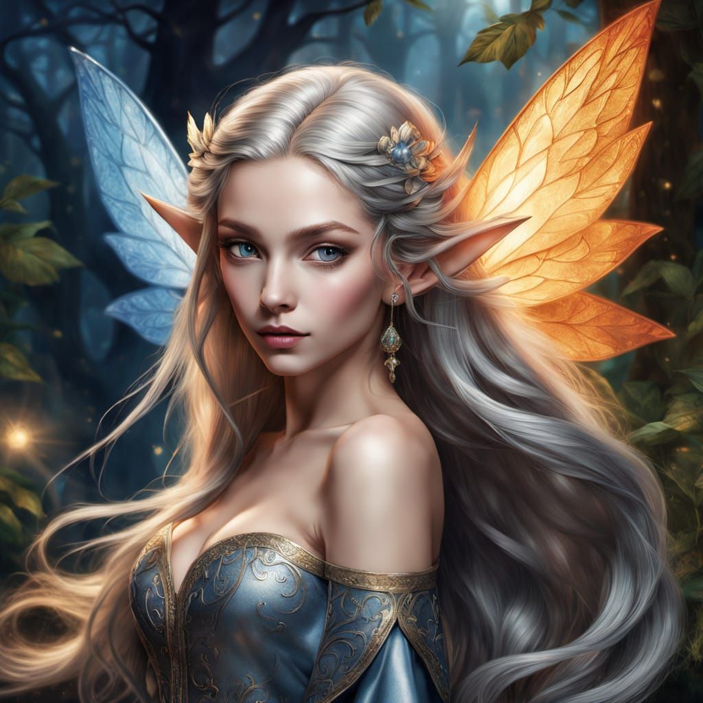 Stunning Elf with Majestic Horse-Like Mane in Ethereal Fores...