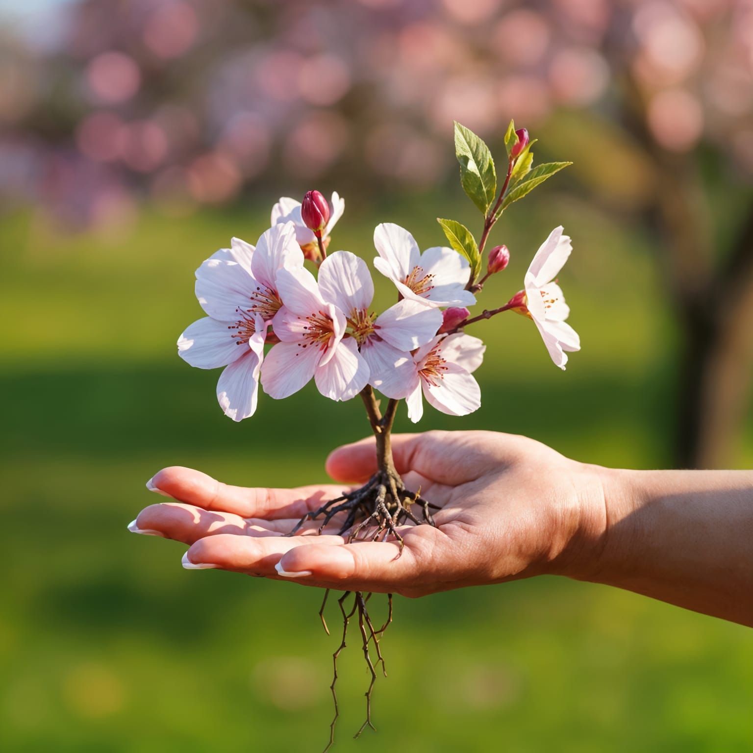 Cherry Blossom Growing in Hand: 2.5D Art