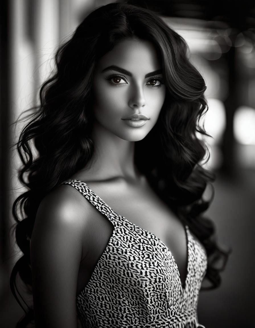 Elegant Black and White Portrait of a Brazilian Woman