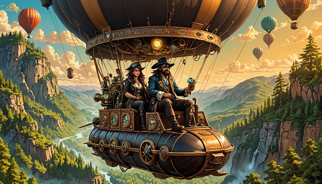 Steampunk Pirate Adventure in Comic Book Style