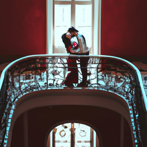 Romantic Kiss on a Beautiful Stairway