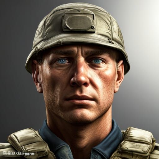 Rugged Military Man Portrait with Dramatic Lighting