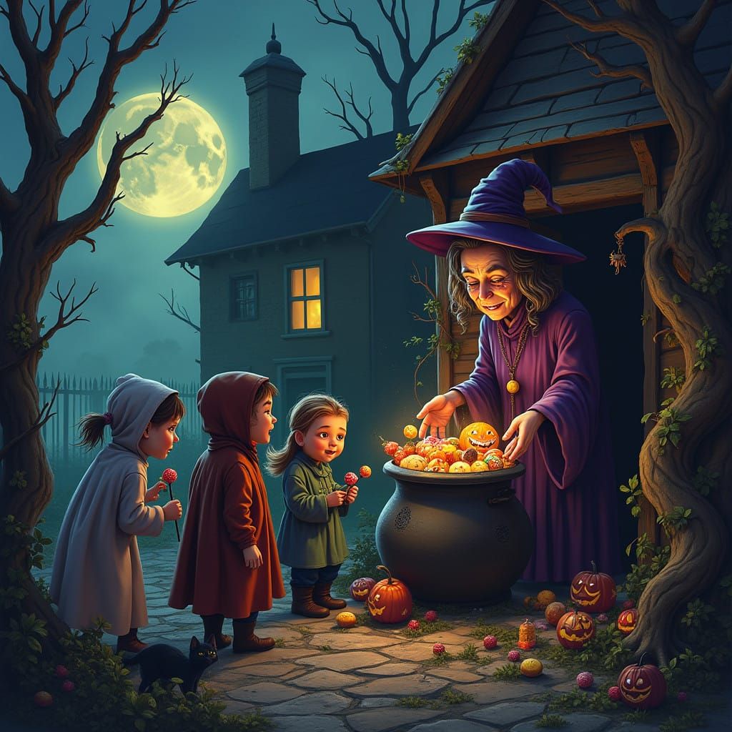 Mysterious Trick-or-Treaters Encounter a Magical Witch