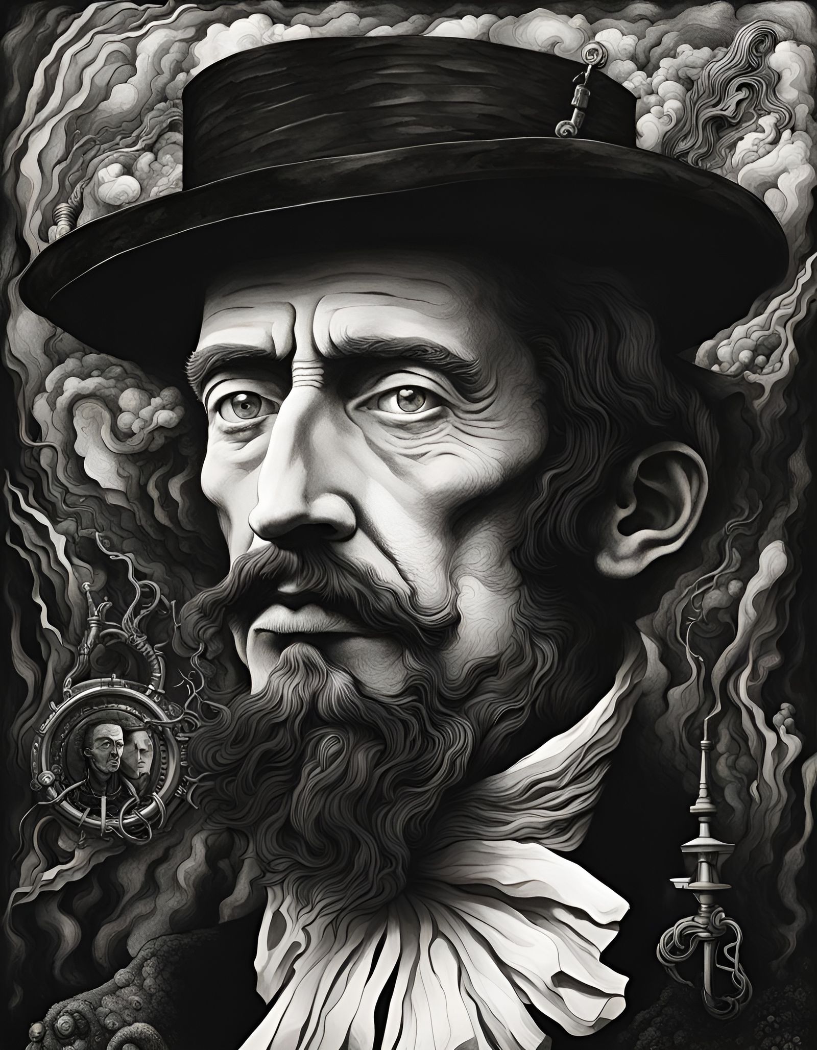 High Contrast Surreal Portrait in Steampunk Style