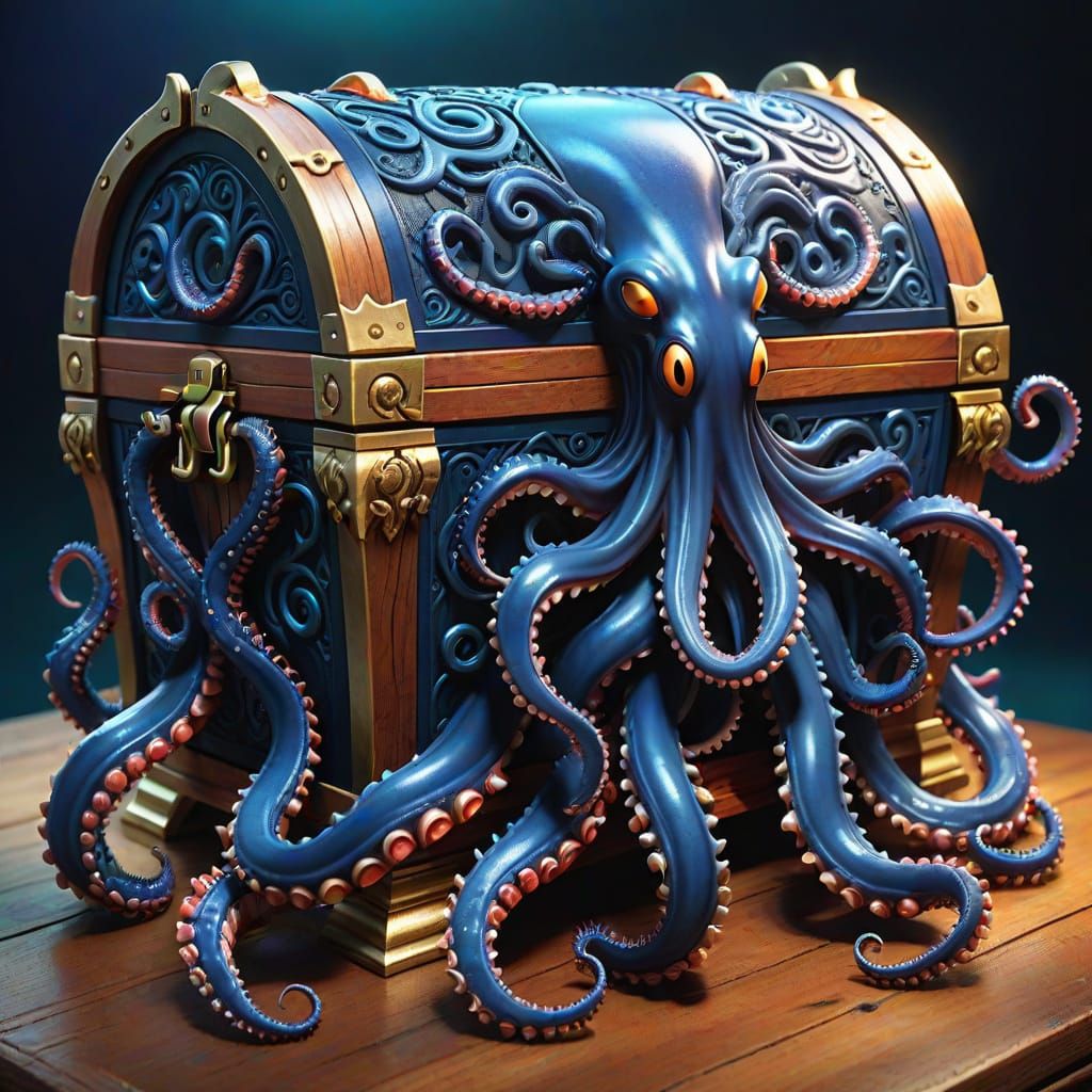 Cyberpunk Treasure Chest in Midnight Blue and Bright Colors