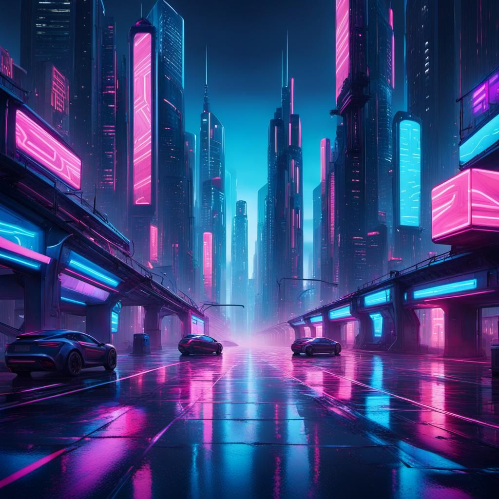 Vibrant Cyberpunk Cityscape Under Neon Lights