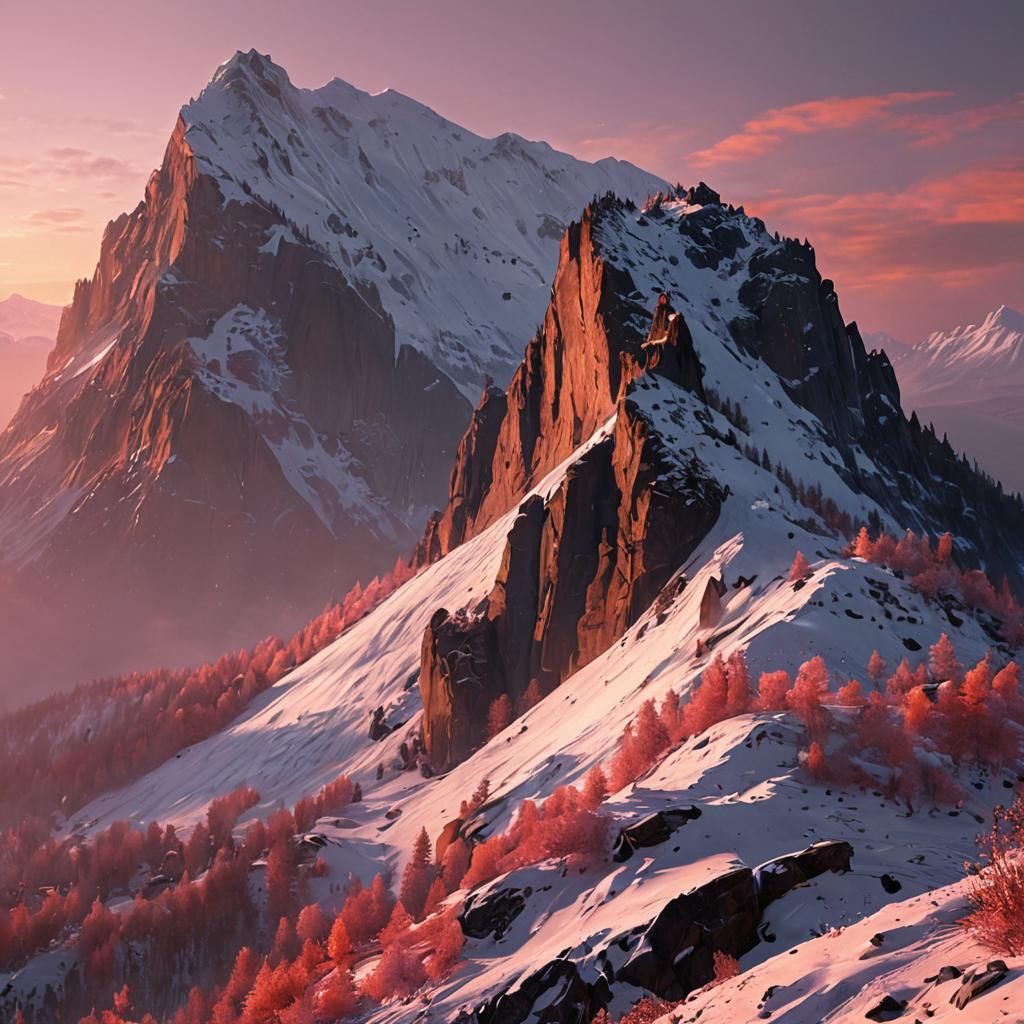 Fantasy Mountain Sunset: Hyper-Realistic CGI Landscape