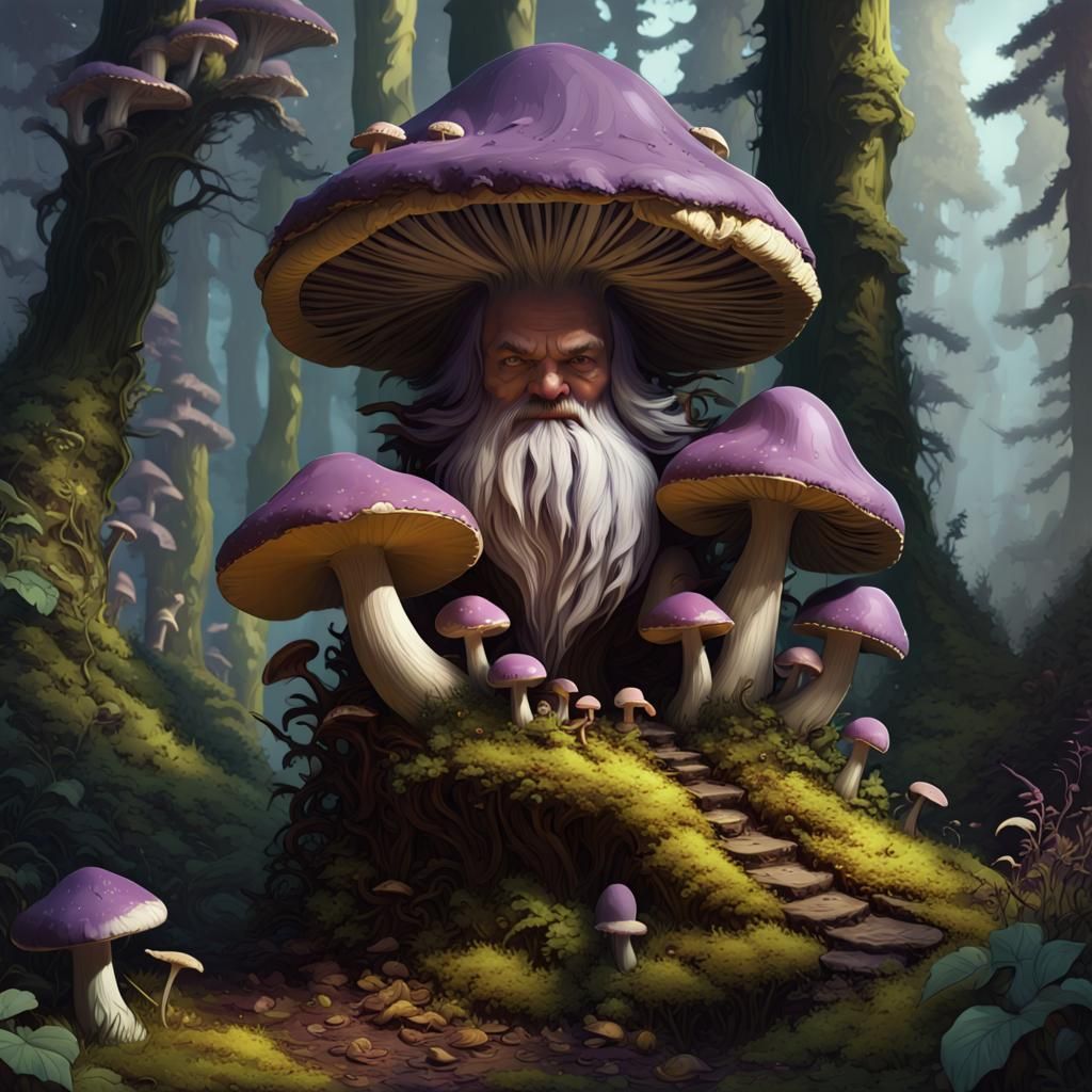 Mushroom Gnome in Dark Fantasy Forest