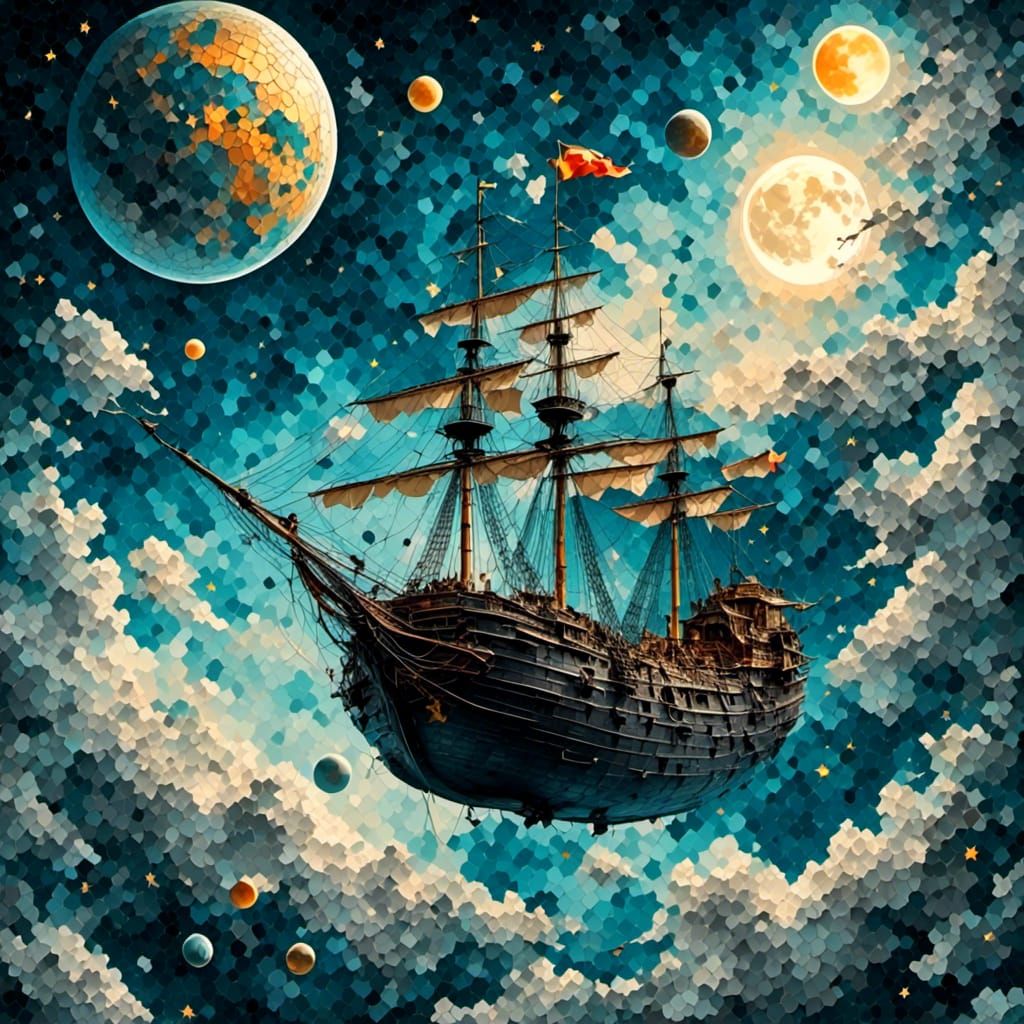 Surreal Moonlit Landscape with Sunshine Tiles