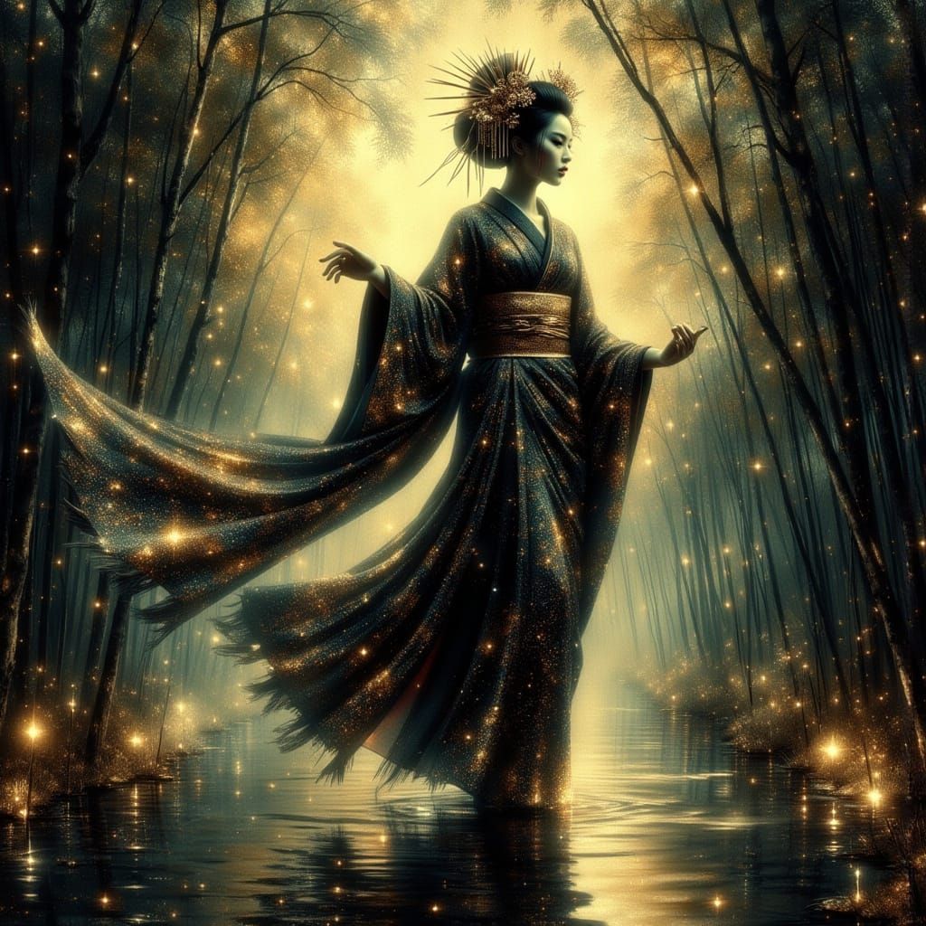 Ethereal Geisha in Haunted Bamboo Forest